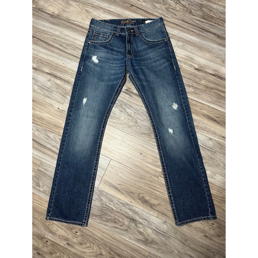 Wrangler Rock 47 Mens Slim Straight Jeans Blue Denim 32x34 Contrast Stitch